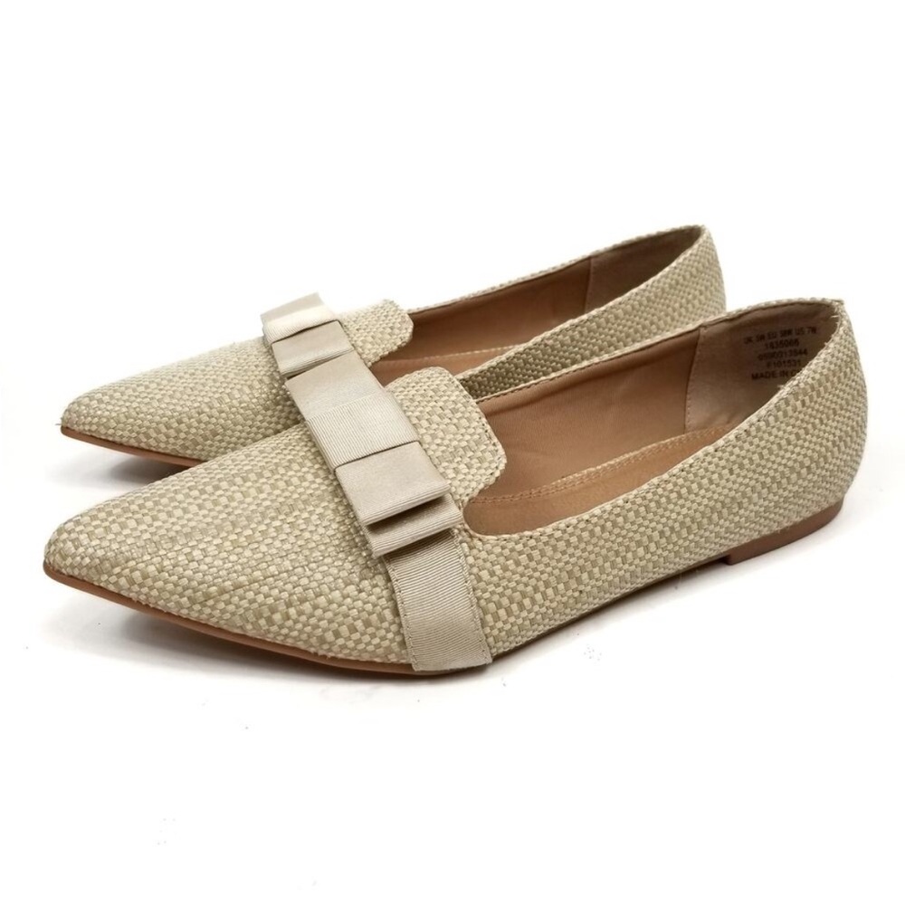 ASOS Luan Wide Fit Luan bow pointed ballet flats in natural (Fits like a 6.5W)